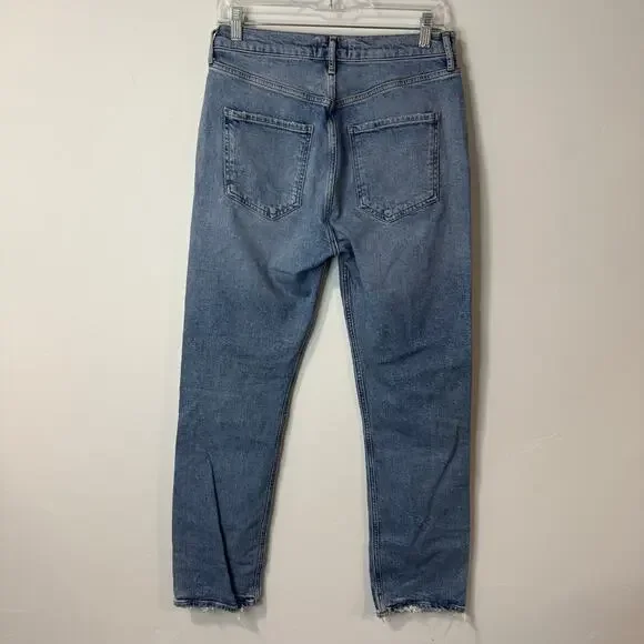 Agolde Womens Straight Jeans Riley Long 28 Cove Wash Blue Organic Cotton Hi Rise - Picture 3 of 10